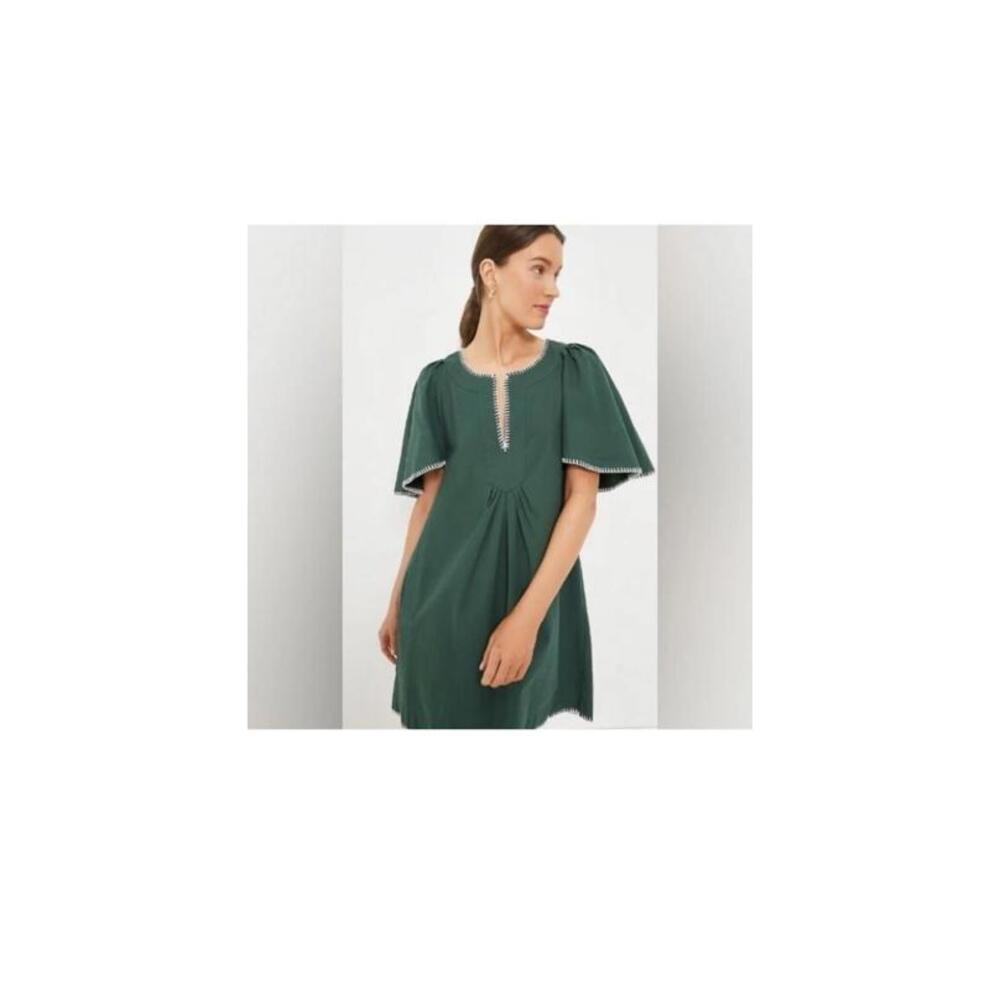 Pomander Place Dark Green Short Flutter Sleeve Dress